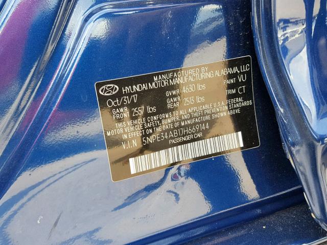 5NPE34AB1JH669144 - 2018 HYUNDAI SONATA SPO BLUE photo 10