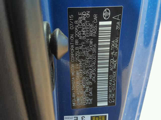 JTKJF5C74GJ013856 - 2016 TOYOTA SCION TC 蓝色 照片 10