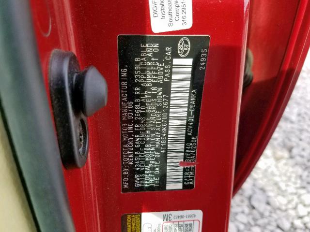 4T1BE46K67U012677 - 2007 TOYOTA CAMRY NEW RED photo 10