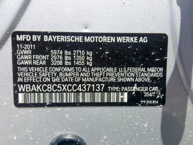WBAKC8C5XCC437137 - 2012 BMW ALPINA B7 SILVER photo 10