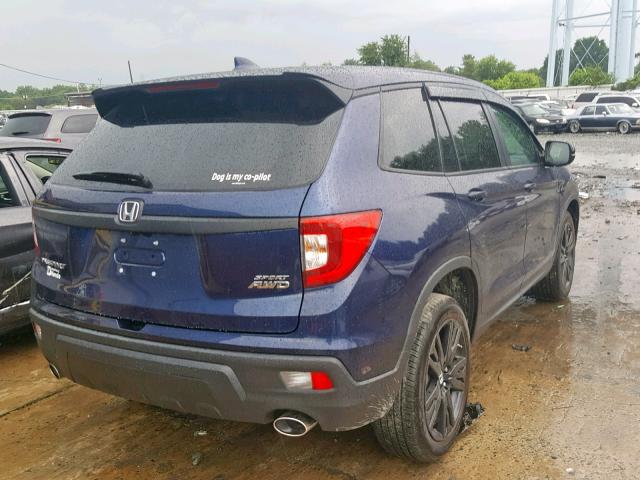 5FNYF8H27KB013595 - 2019 HONDA PASSPORT S BLUE photo 4