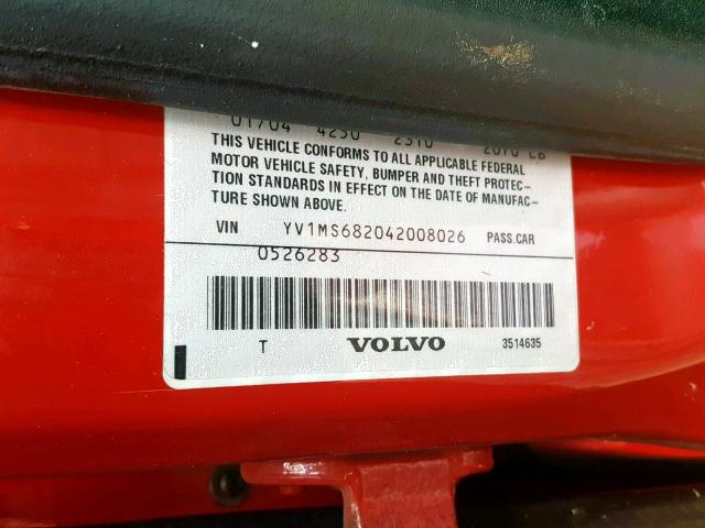 YV1MS682042008026 - 2004 VOLVO S40 T5 RED photo 10