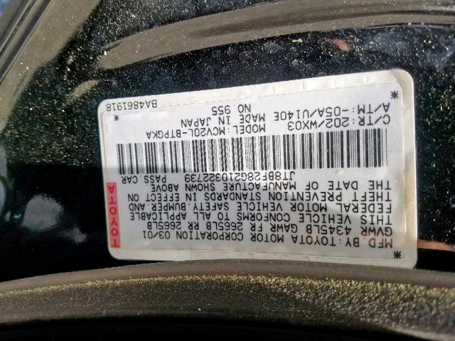 JT8BF28G210322739 - 2001 LEXUS ES 300 BLACK photo 10