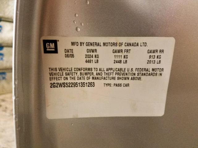 2G2WS522951351263 - 2005 PONTIAC GRAND PRIX SILVER photo 10