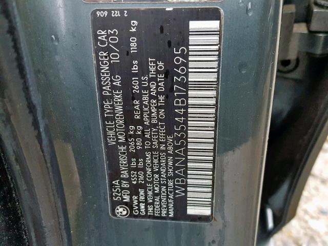 WBANA53544B173695 - 2004 BMW 525 I GRAY photo 10