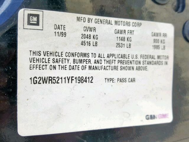 1G2WR5211YF198412 - 2000 PONTIAC GRAND PRIX BLACK photo 10