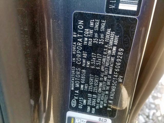 KNDMB5C14F6069289 - 2015 KIA SEDONA LX GRAY photo 10