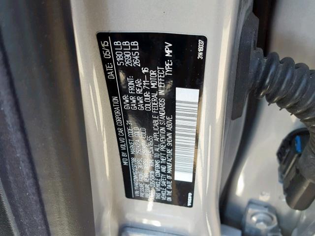 YV4612NM1G1237788 - 2016 VOLVO XC70 T5 SILVER photo 10