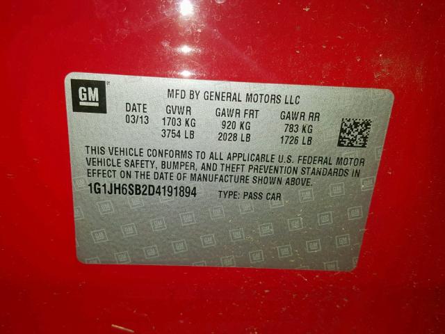 1G1JH6SB2D4191894 - 2013 CHEVROLET SONIC RS RED photo 10