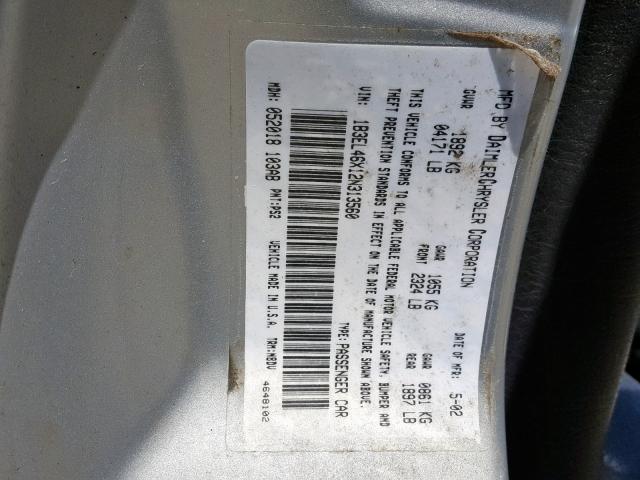 1B3EL46X12N313560 - 2002 DODGE STRATUS SE SILVER photo 10