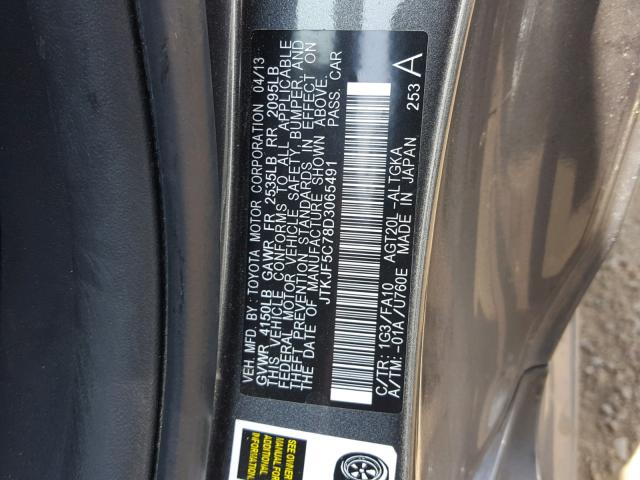 JTKJF5C78D3065491 - 2013 TOYOTA SCION TC 灰色 照片 10