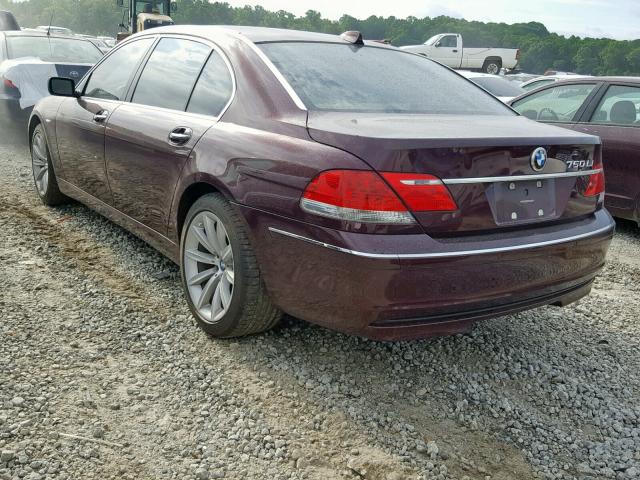 WBAHN83527DT67251 - 2007 BMW 750 BURGUNDY photo 3