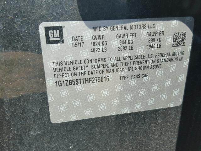 1G1ZB5ST7HF275016 - 2017 CHEVROLET MALIBU LS ნაცრისფერი ფოტო 10