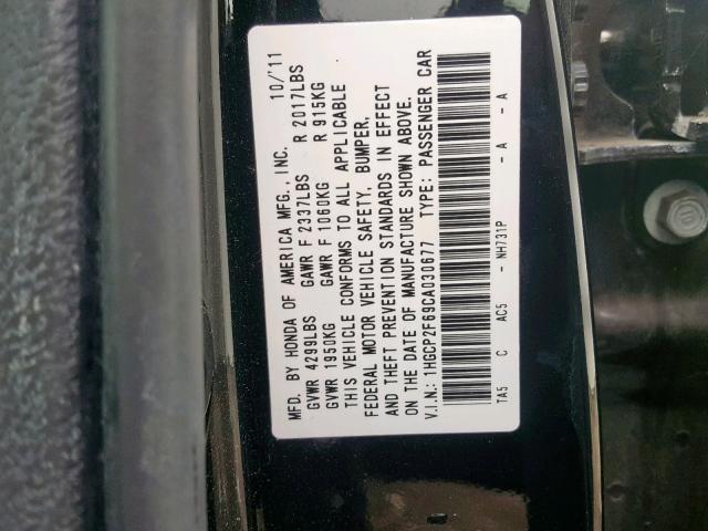 1HGCP2F69CA030677 - 2012 HONDA ACCORD SE BLACK photo 10