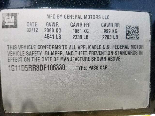 1G11D5RR8DF106330 - 2013 CHEVROLET MALIBU 1LT 黑色 照片 10