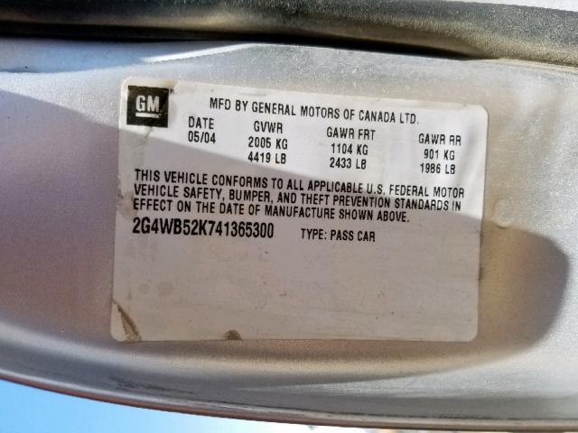 2G4WB52K741365300 - 2004 BUICK REGAL LS SILVER photo 10