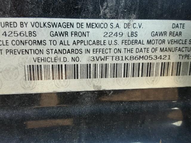 3VWFT81K86M053421 - 2006 VOLKSWAGEN JETTA TDI BLACK photo 10