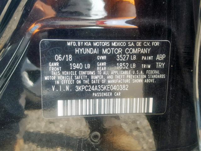 3KPC24A35KE040382 - 2019 HYUNDAI ACCENT SE BLACK photo 10