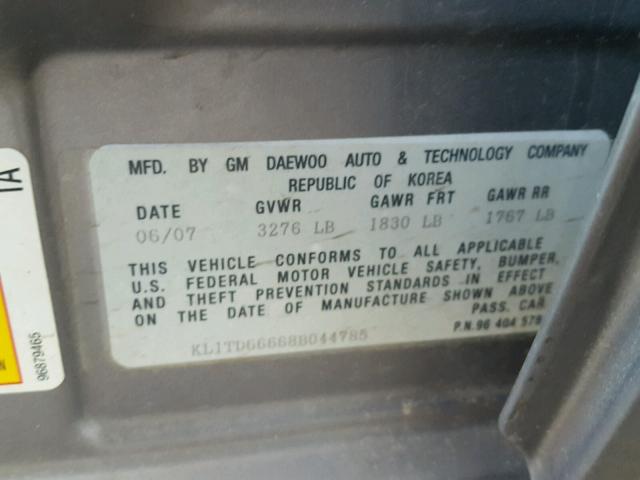 KL1TD66668B044785 - 2008 CHEVROLET AVEO BASE Boz foto 10