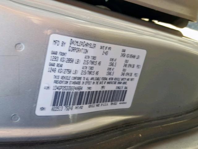 1D4GP25333B240664 - 2003 DODGE CARAVAN SE SILVER photo 10