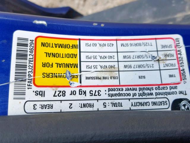 1FADP3J27EL246294 - 2014 FORD FOCUS TITA BLUE photo 10