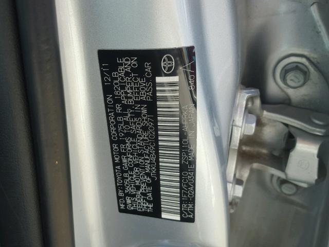 JTKKU4B49C1020971 - 2012 SCION XD SILVER photo 10