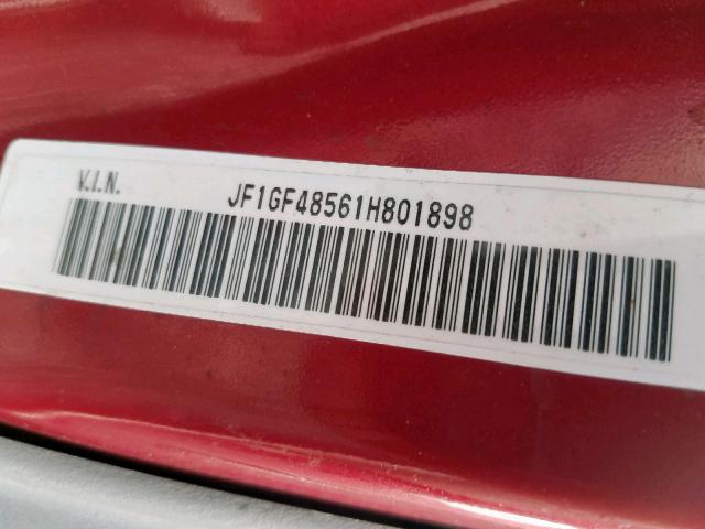 JF1GF48561H801898 - 2001 SUBARU IMPREZA OU RED photo 10