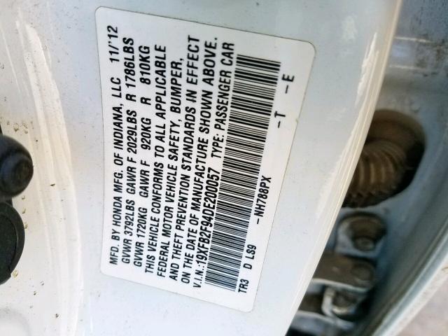 19XFB2F94DE200057 - 2013 HONDA CIVIC EXL 白色 照片 10