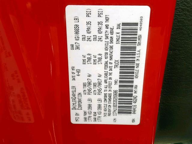 1D7HU18D53S293686 - 2003 DODGE RAM 1500 S RED photo 10