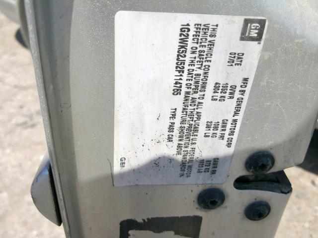 1G2WK52J52F114765 - 2002 PONTIAC GRAND PRIX SILVER photo 10