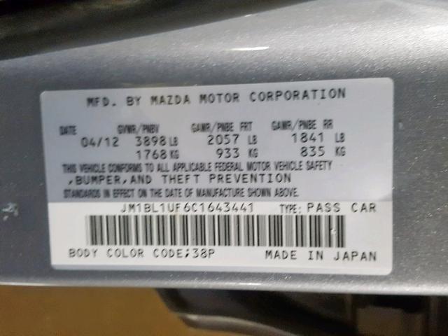 JM1BL1UF6C1643441 - 2012 MAZDA 3 I SILVER photo 10