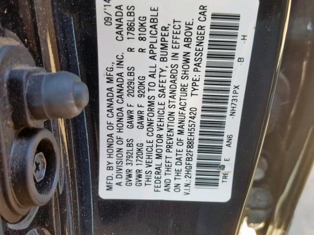 2HGFB2F88EH557420 - 2014 HONDA CIVIC EX BLACK photo 10