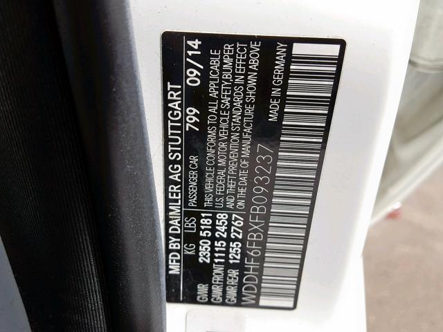 WDDHF6FBXFB093237 - 2015 MERCEDES-BENZ E 400 WHITE photo 10