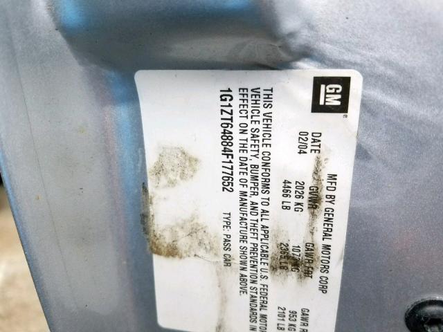 1G1ZT64884F177652 - 2004 CHEVROLET MALIBU MAX 银色 照片 10