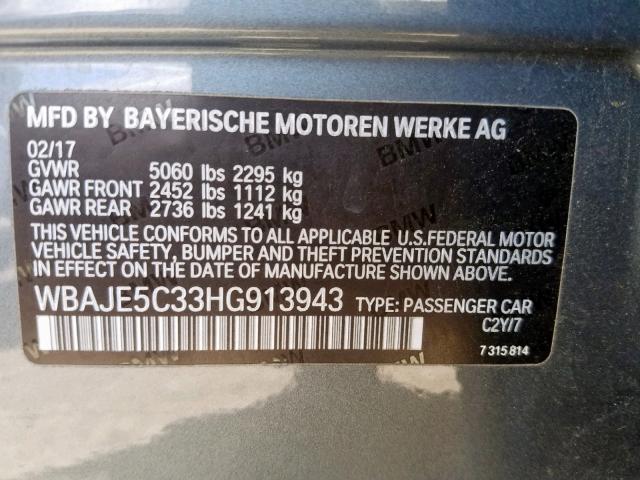 WBAJE5C33HG913943 - 2017 BMW 540 I BLUE photo 10