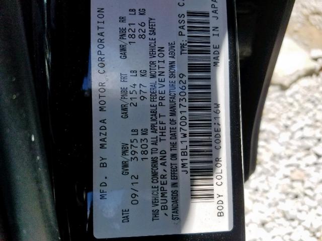 JM1BL1W70D1730629 - 2013 MAZDA 3 I BLACK photo 10