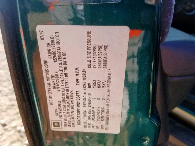 1GNDT13W1W2103477 - 1998 CHEVROLET BLAZER GREEN photo 10