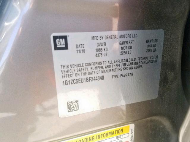 1G1ZC5EU1BF244840 - 2011 CHEVROLET MALIBU 1LT 棕色 照片 10