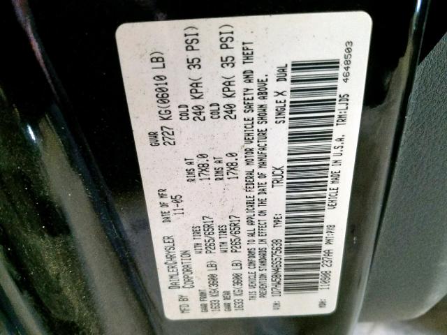 1D7HW58N46S575638 - 2006 DODGE DAKOTA QUA BLACK photo 10