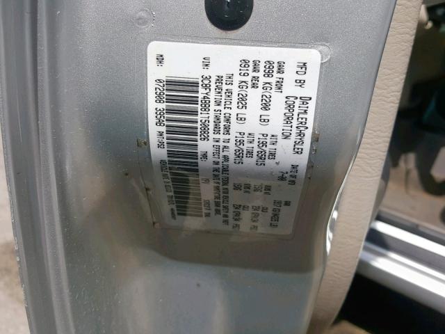 3C8FY4BB81T508826 - 2001 CHRYSLER PT CRUISER SILVER photo 10