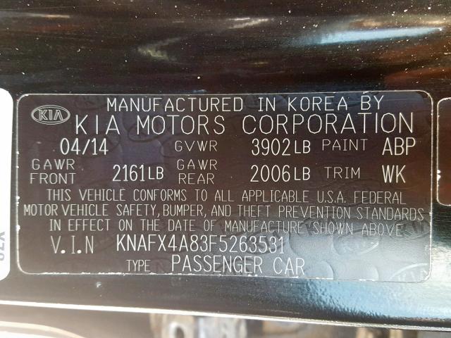 KNAFX4A83F5263531 - 2015 KIA FORTE EX BLACK photo 10