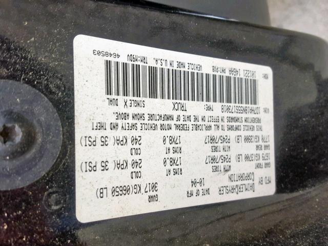 1D7HA18N55S173018 - 2005 DODGE RAM 1500 S BLACK photo 10