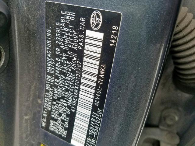 4T1BE46KX7U132787 - 2007 TOYOTA CAMRY NEW GRAY photo 10