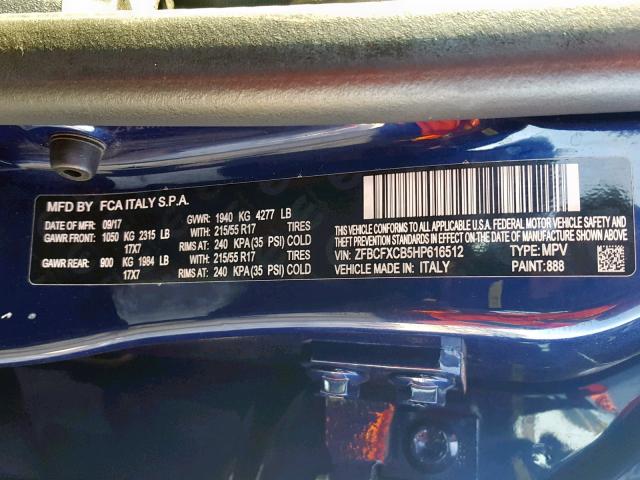 ZFBCFXCB5HP616512 - 2017 FIAT 500X TREKK BLUE photo 10