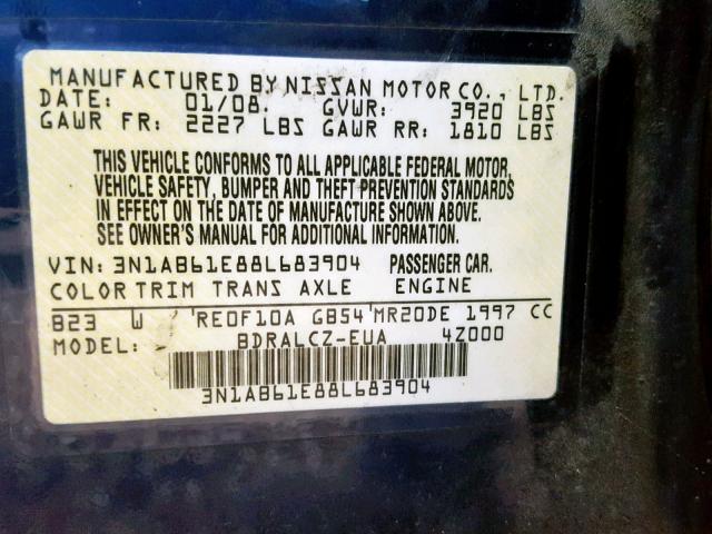 3N1AB61E88L683904 - 2008 NISSAN SENTRA 2.0 BLUE photo 10