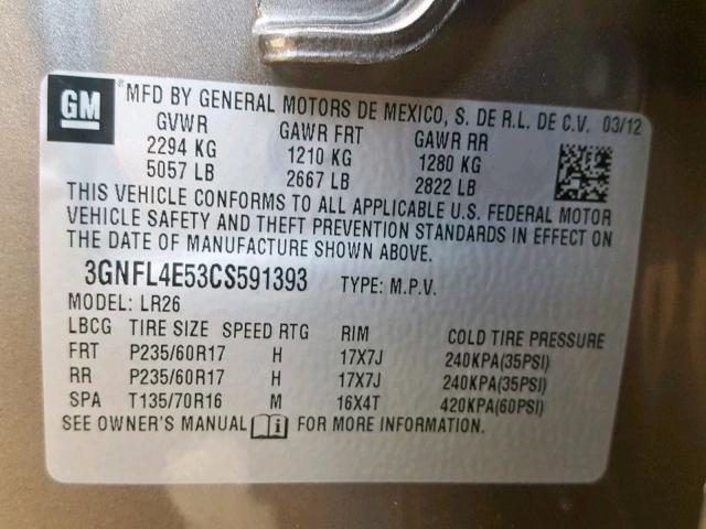 3GNFL4E53CS591393 - 2012 CHEVROLET CAPTIVA SP SILVER photo 10