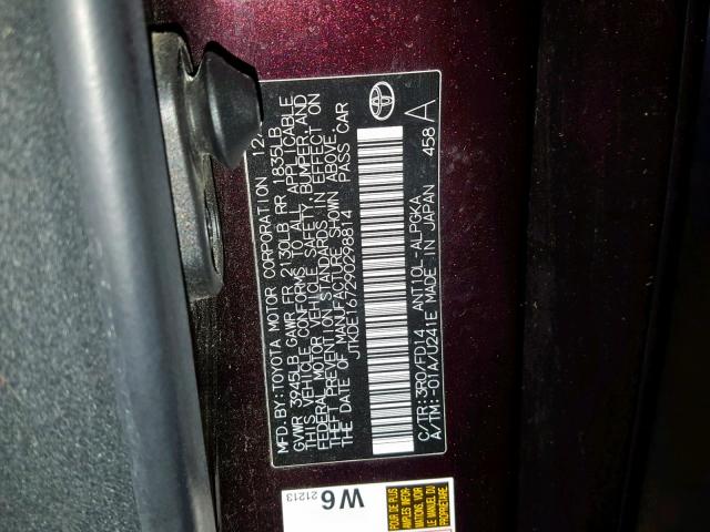 JTKDE167290298814 - 2009 TOYOTA SCION TC 栗色 照片 10