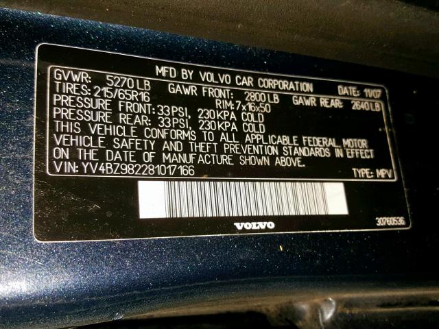 YV4BZ982281017166 - 2008 VOLVO XC70 BLUE photo 10