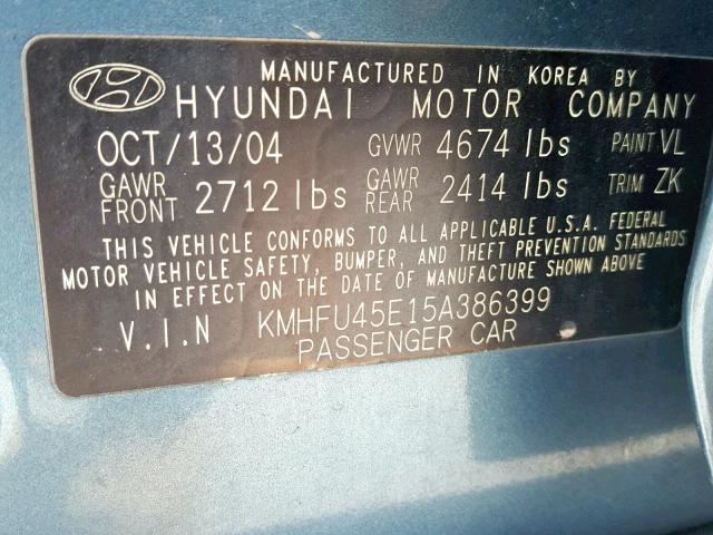 KMHFU45E15A386399 - 2005 HYUNDAI XG 350 BLUE photo 10