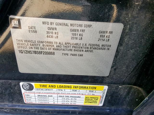 1G1ZH57B58F209868 - 2008 CHEVROLET MALIBU 1LT 黑色 照片 10